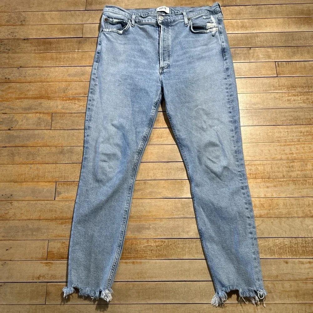 Agolde Nico Hi Rise Slim‎ Women's 31 Distressed Button Fly Jeans Raw Hem